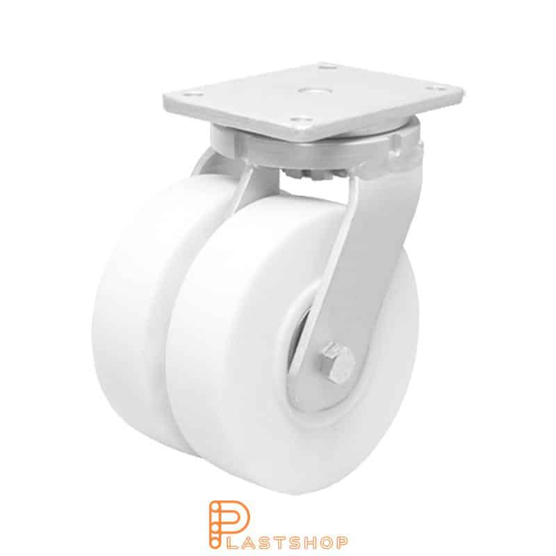 Double link wheel without brake, plate, wheel diameter 200 mm, building height 264 mm, hard wheel in solid PA6 C, 3000 kg load capacity, double ball bearings