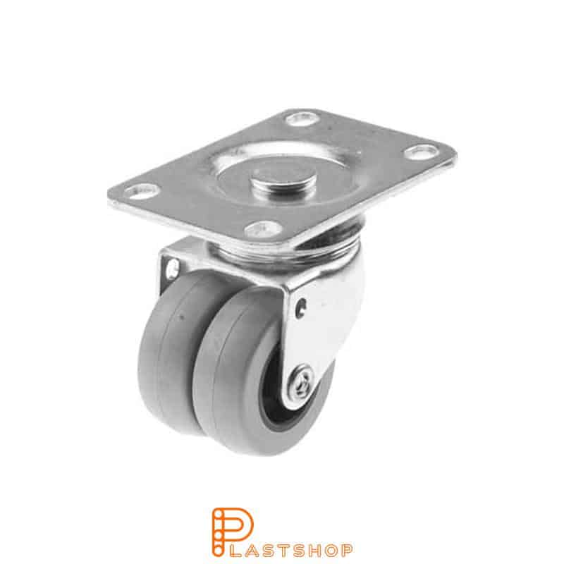 Double link wheel without brake, flat, wheel diameter 75 mm, construction height 101 mm, hub in PP with soft running surface in PUR in grå. 100 kg load capacity, slide bearings