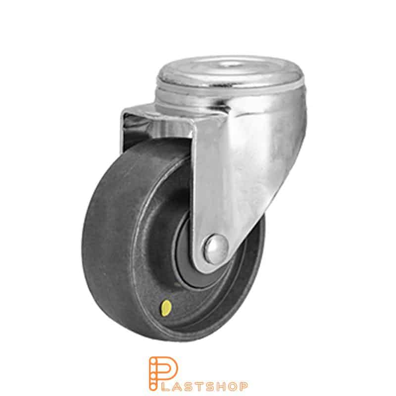 Rueda de cadena sin freno eléctricamente conductora, agujero central, diámetro de la rueda 125 mm, altura de construcción 157 mm, rueda dura en PA6 macizo, 170 kg de carga, cojinetes