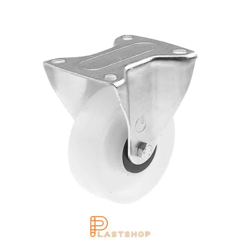Soporte fijo, placa, diámetro de la rueda 100 mm, altura de construcción 128 mm, rueda dura en PP macizo, 160 kg de carga, cojinetes de bolas
