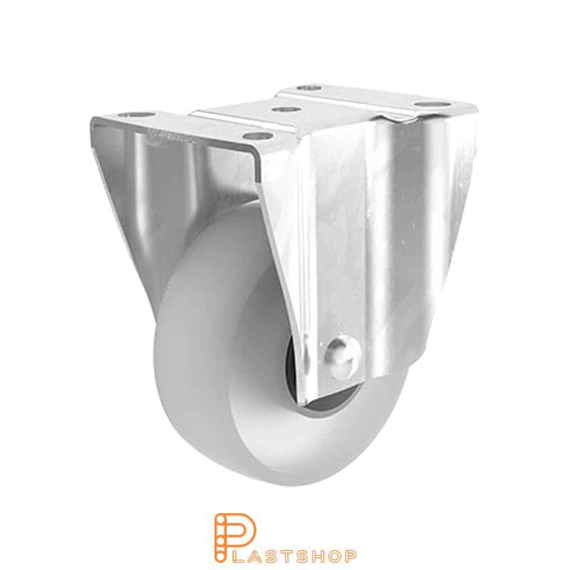 Soporte fijo, placa, diámetro de la rueda 100 mm, altura de construcción 132 mm, rueda dura en PA6 macizo, 200 kg de carga, cojinetes de bolas