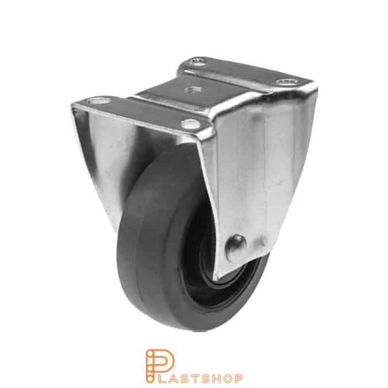 Fixed bracket, flat, wheel diameter 100 mm, construction height 132 mm, hub in PA6 with soft running surface in ElastoGum in grå. 225 kg load capacity, ball bearing