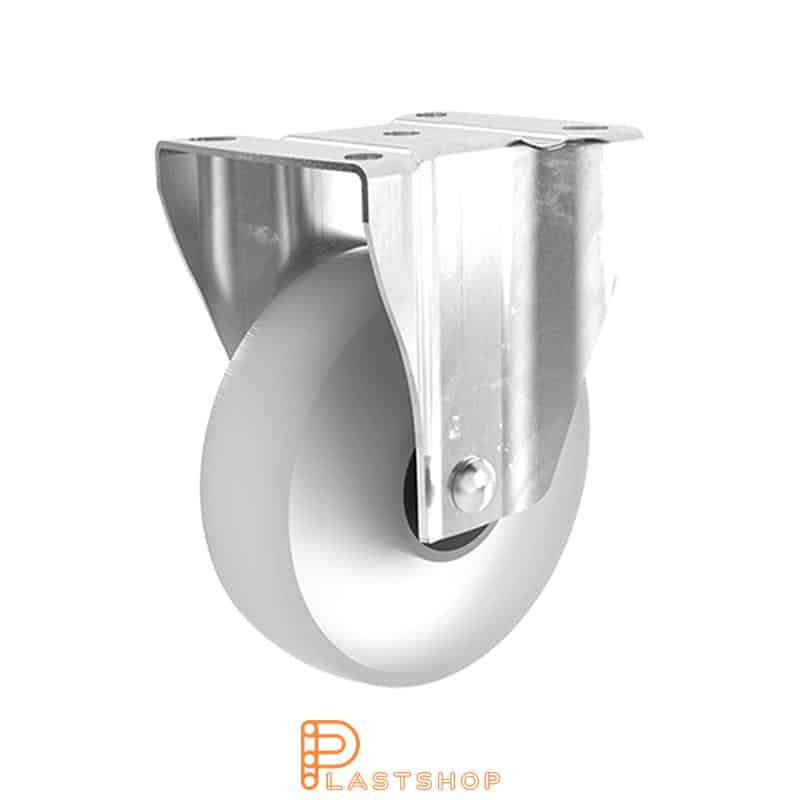 Fixed bracket, flat, wheel diameter 125 mm, construction height 155 mm, hard wheel in solid PA6, 180 kg load capacity, ball bearing