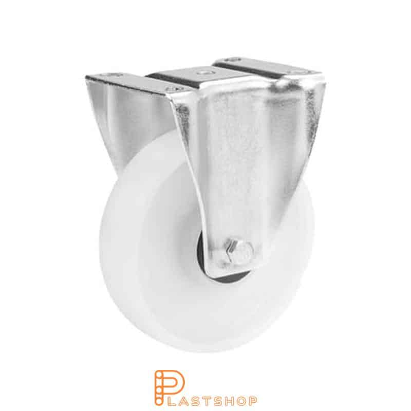 Fixed bracket, flat, wheel diameter 125 mm, construction height 155 mm, hard wheel in solid PP, 160 kg load capacity, ball bearing