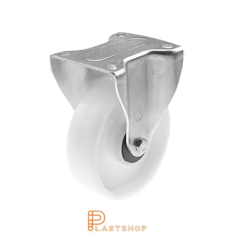 Fixed bracket, flat, wheel diameter 125 mm, construction height 156 mm, hard wheel in solid PP, 160 kg load capacity, ball bearing