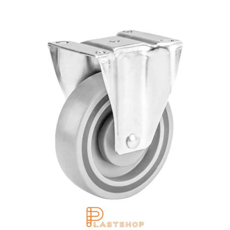 Soporte fijo, placa, diámetro de la rueda 125 mm, altura de construcción 157 mm, rueda dura en PP macizo, 200 kg de carga, cojinetes de bolas