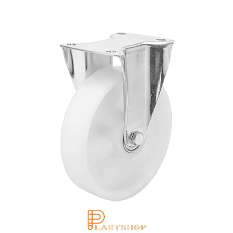 Fixed bracket, flat, wheel diameter 125 mm, construction height 165,5 mm, hard wheel in solid PA6, 250 kg load capacity, plain bearing