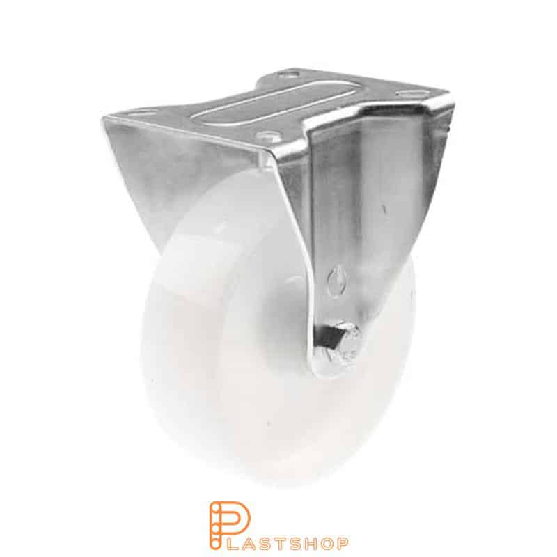 Soporte fijo, placa, diámetro de la rueda 160 mm, altura de construcción 195 mm, rueda dura en PA6 macizo, 350 kg de carga, rodamientos