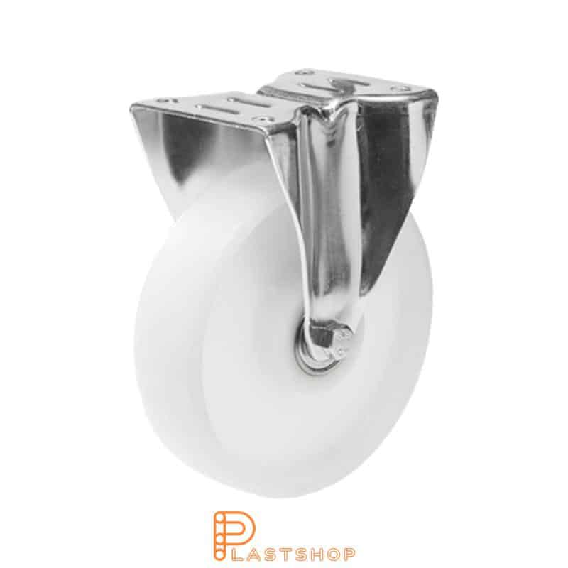 Fixed bracket, flat, wheel diameter 160 mm, construction height 200 mm, hard wheel in solid PA6, 300 kg load capacity, double ball bearing