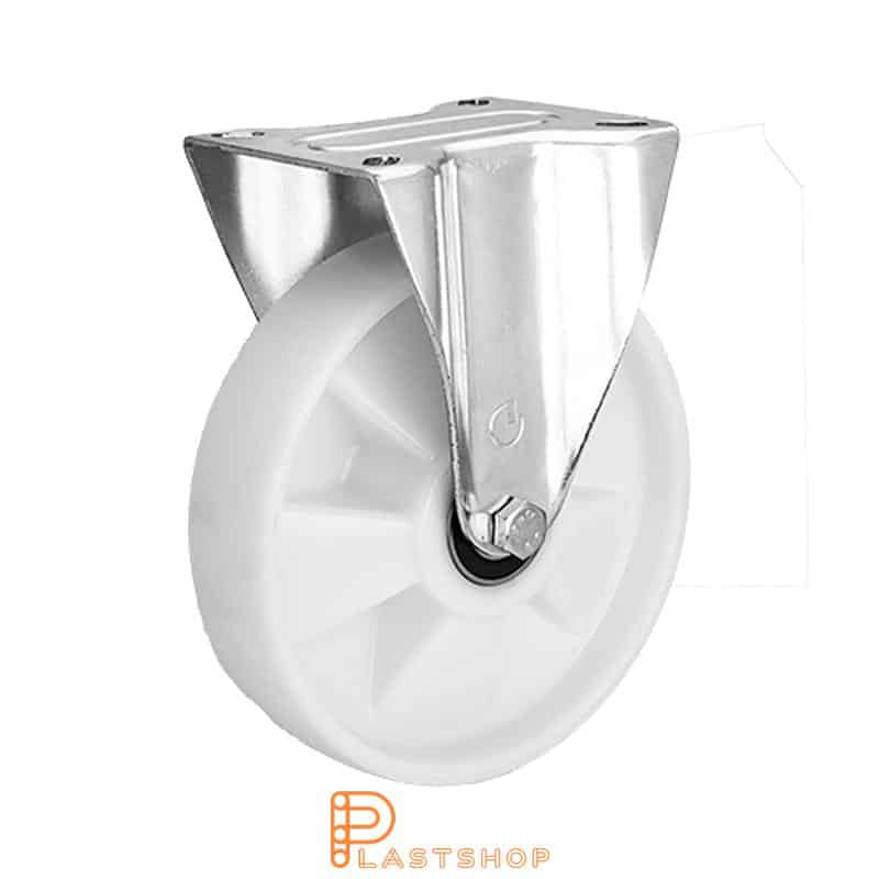 Fixed bracket, flat, wheel diameter 200 mm, construction height 235 mm, hard wheel in solid PA6, 350 kg load capacity, double ball bearing