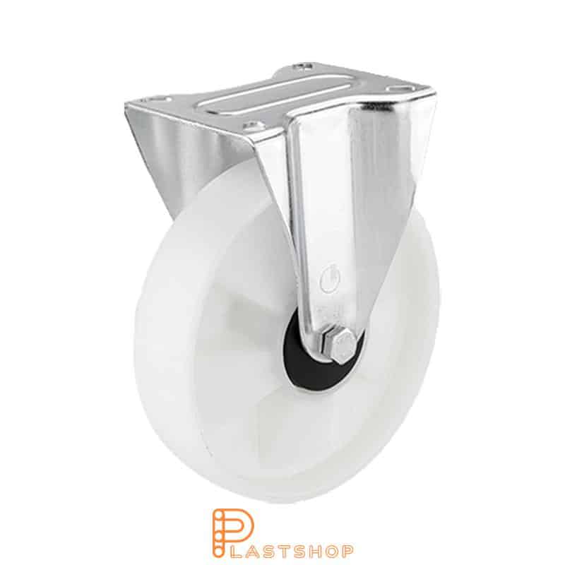 Fixed bracket, flat, wheel diameter 200 mm, construction height 235 mm, hard wheel in solid PA6, 350 kg load capacity, double ball bearing