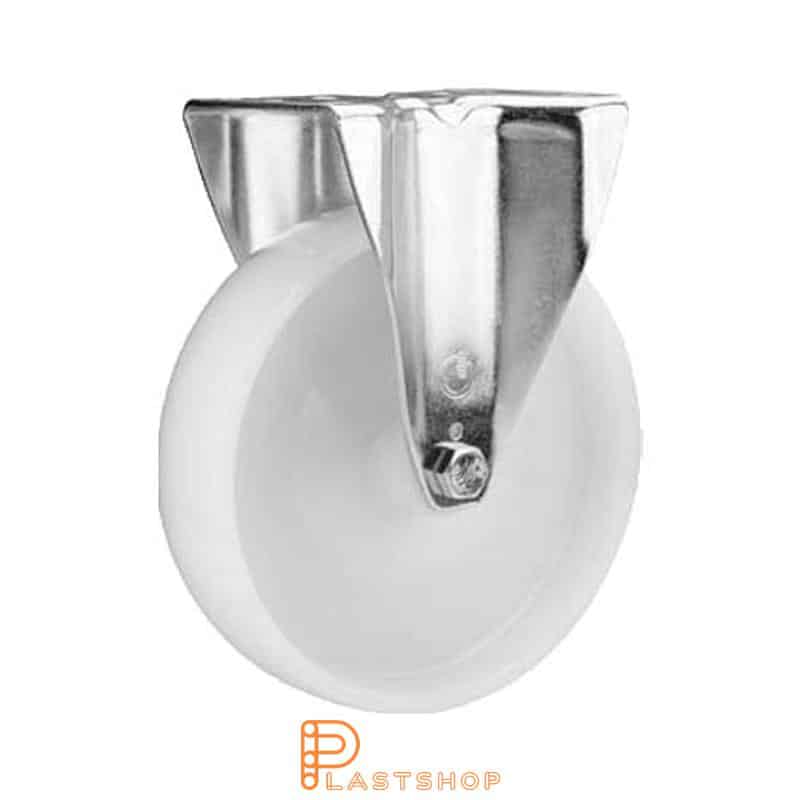 Fixed bracket, flat, wheel diameter 200 mm, construction height 235 mm, hard wheel in solid PA6, 400 kg load capacity, plain bearing