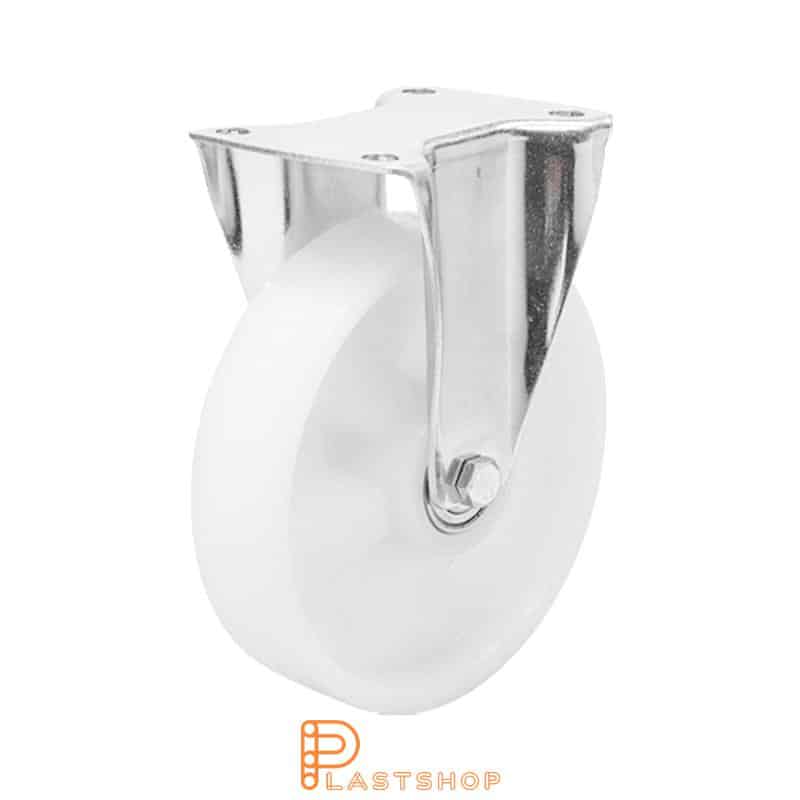Soporte fijo, placa, diámetro de la rueda 200 mm, altura de construcción 239 mm, rueda dura en PA6 macizo, 400 kg de carga, cojinetes deslizantes