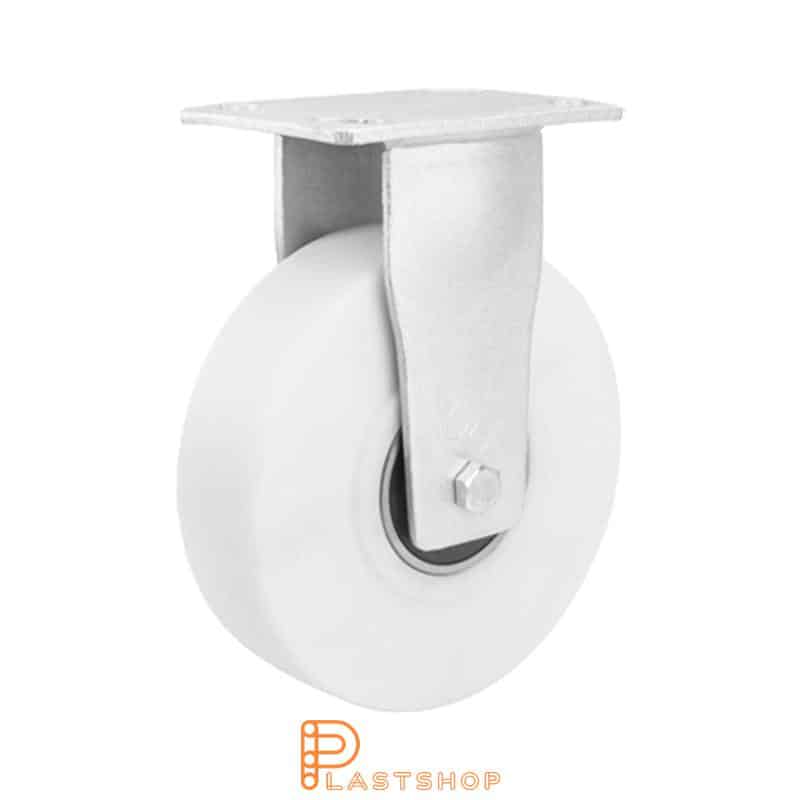 Fixed bracket, flat, wheel diameter 200 mm, construction height 250 mm, hard wheel in solid PA6, 1500 kg load capacity, double ball bearing