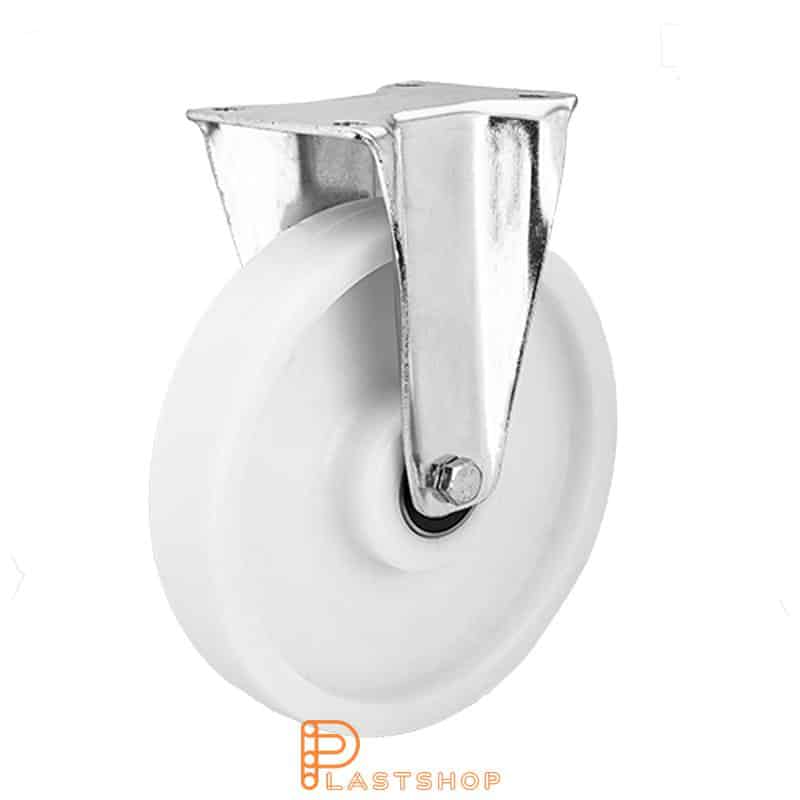 Fixed bracket, flat, wheel diameter 250 mm, construction height 290 mm, hard wheel in solid PA6, 400 kg load capacity, double ball bearing