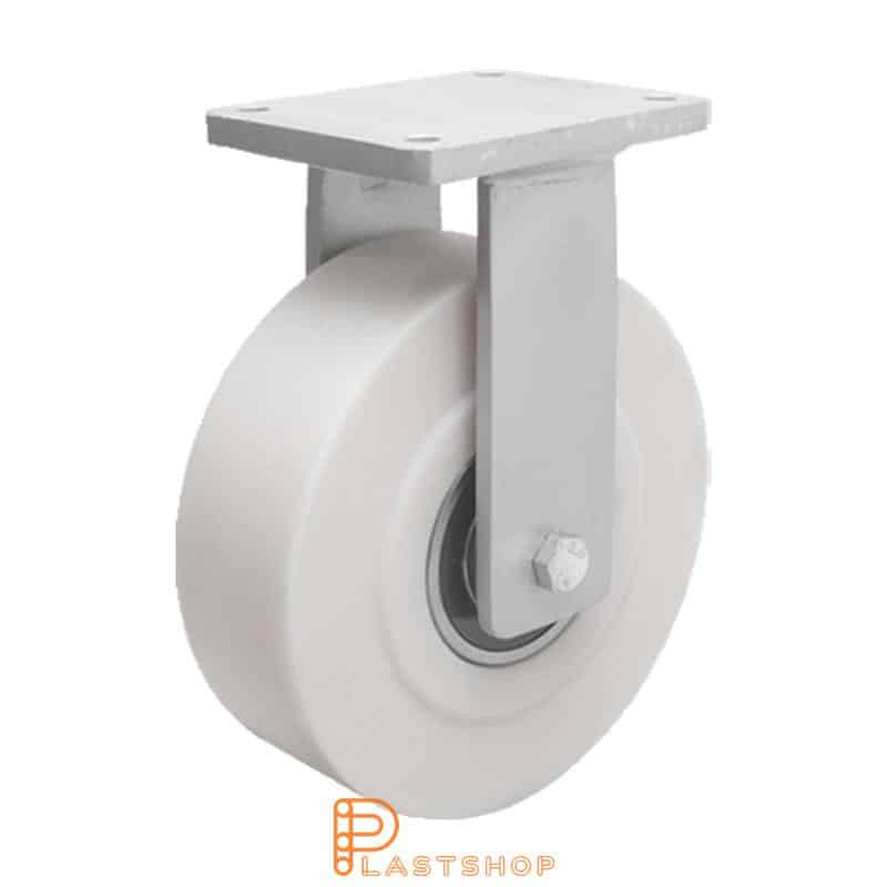 Soporte fijo, placa, diámetro de la rueda 300 mm, altura de construcción 365 mm, rueda dura en PA6 C macizo, 3000 kg de carga, cojinetes de bolas dobles