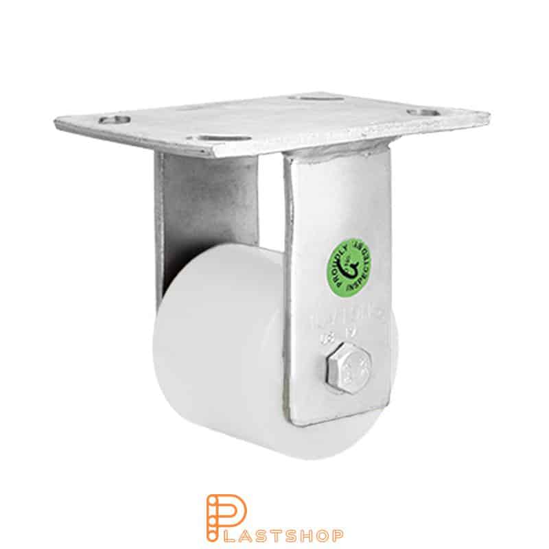 Soporte fijo, placa, diámetro de la rueda 85 mm, altura de construcción 144 mm, rueda dura en PA6 macizo, 750 kg de carga, cojinetes de bolas dobles