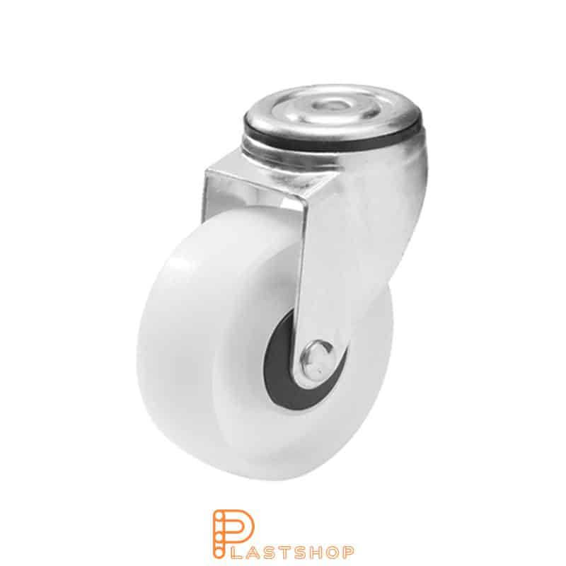 Link wheel without brake, center hole, wheel diameter 100 mm, building height 132 mm, hard wheel in solid PP, 140 kg load capacity, ball bearings