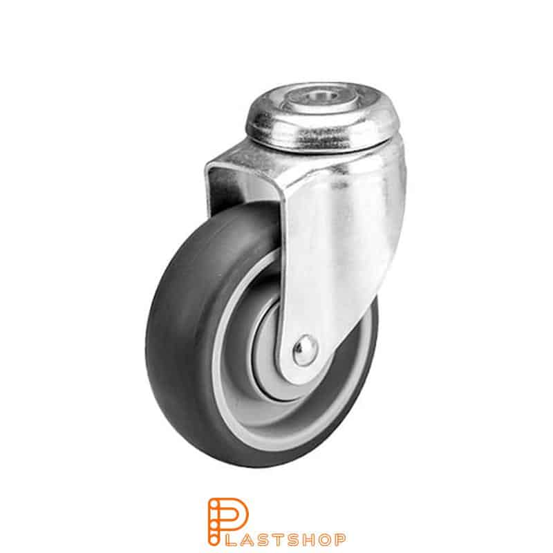 Link wheel without brake, center hole, wheel diameter 100 mm, building height 133 mm, hub in PP with soft track in TPE in grå. 100 kg load capacity, ball bearings