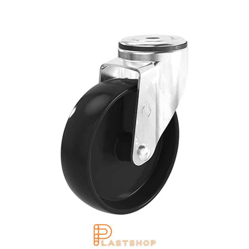 Link wheel without brake, center hole, wheel diameter 125 mm, building height 157 mm, hard wheel in solid PA6, 140 kg load capacity, slide bearings