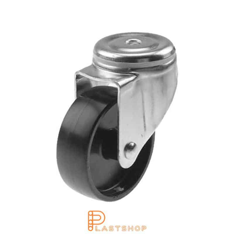 Rueda de enlace sin freno, agujero central, diámetro de la rueda 125 mm, altura de construcción 157 mm, rueda dura en PP macizo, 150 kg de carga, cojinetes deslizantes