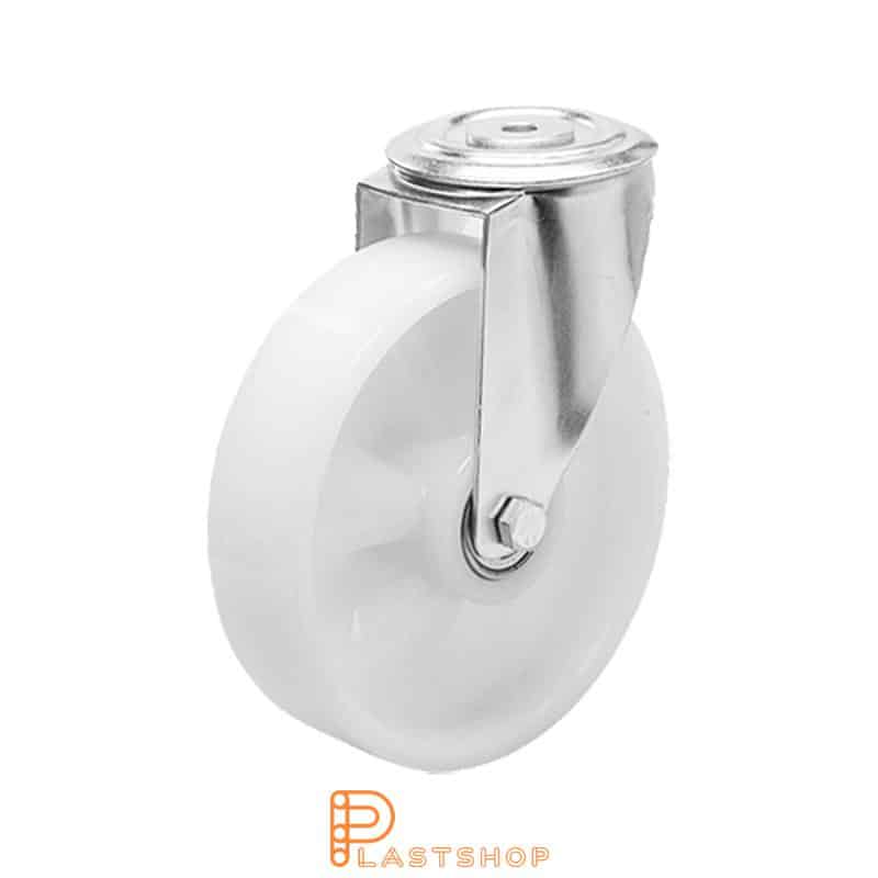 Link wheel without brake, center hole, wheel diameter 160 mm, building height 195 mm, hard wheel in solid PA6, 300 kg load capacity, double ball bearings