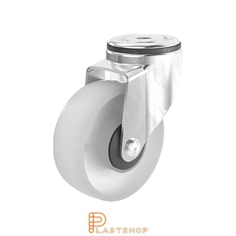 Länkhjul utan broms, centrumhål, hjuldiameter 63 mm, bygghöjd 93 mm, hårt hjul i massiv PA6, 85 kg bärighet, glidlager