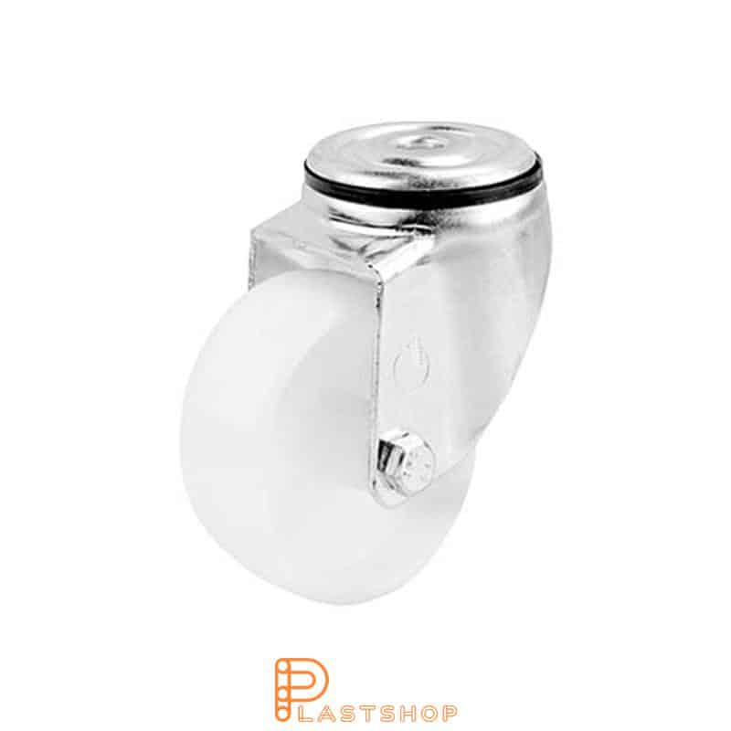 Lenkki pyörä ilman jarrua, keskireikä, pyörän halkaisija 80 mm, rakennuskorkeus 108 mm, kova pyörä massiivisesta PA6:sta, 150 kg kantavuus, liukulaakeri