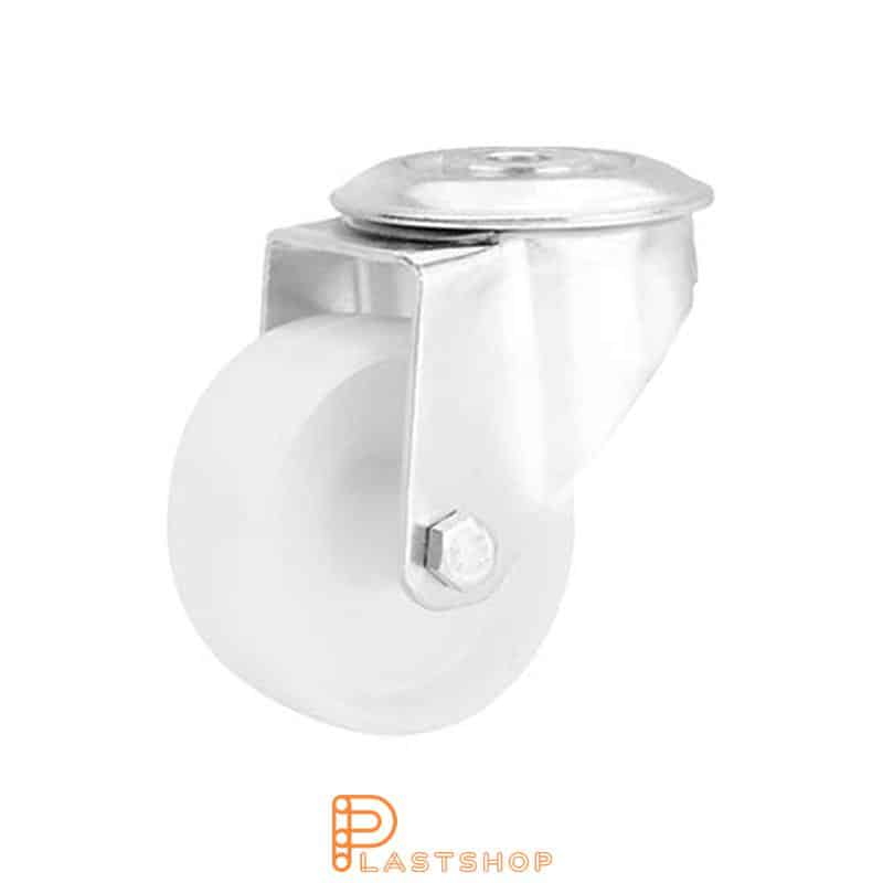 Link wheel without brake, center hole, wheel diameter 80 mm, building height 108 mm, hard wheel in solid PP, 120 kg load capacity, slide bearings