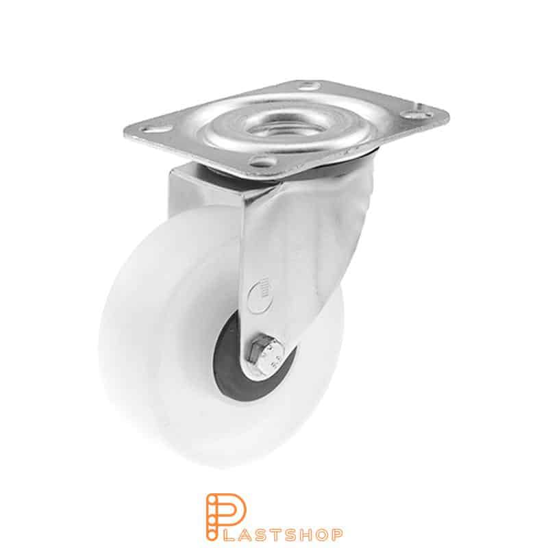 Link wheel without brake, plate, wheel diameter 100 mm, building height 128 mm, hard wheel in solid PP, 160 kg load capacity, ball bearing