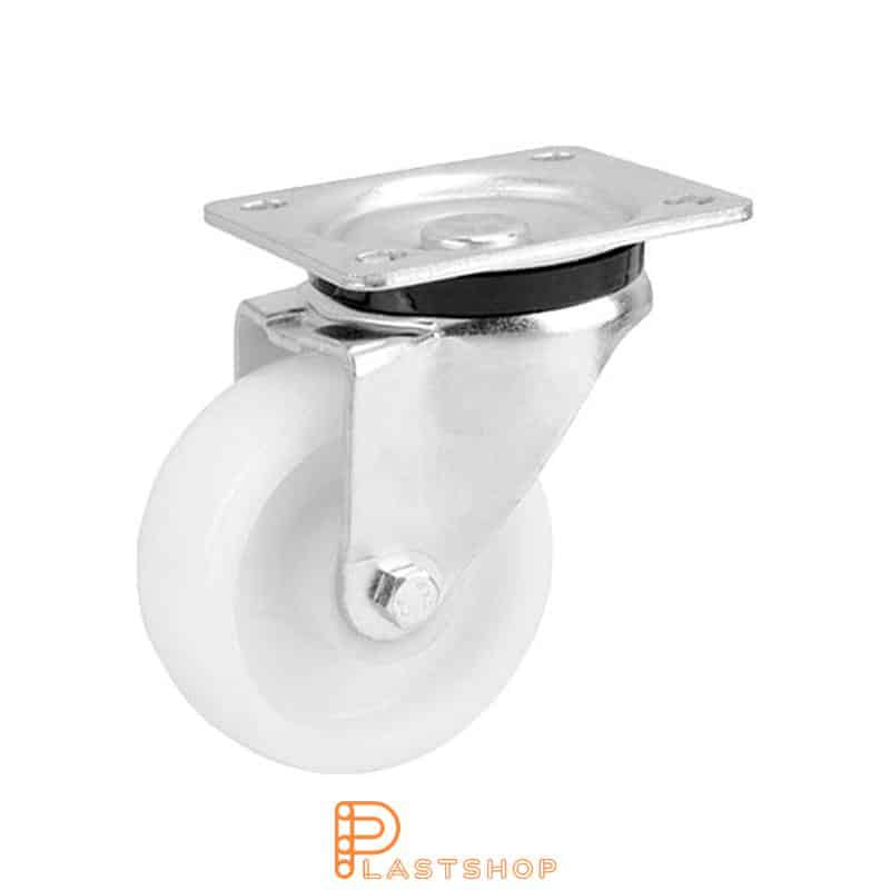 Link wheel without brake, plate, wheel diameter 100 mm, building height 130 mm, hard wheel in solid PA6, 350 kg load capacity, roller bearing