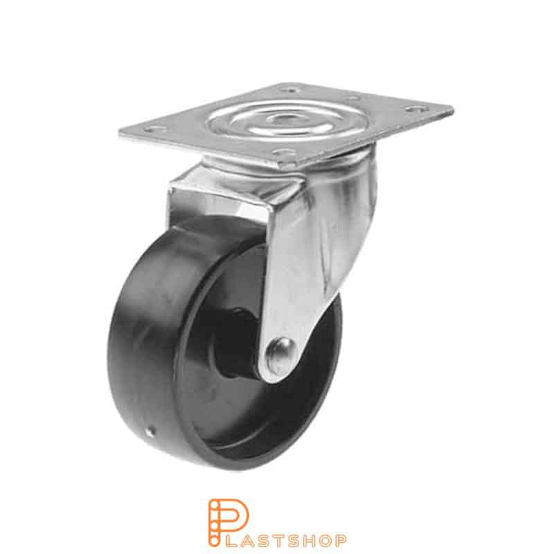 Link wheel without brake, plate, wheel diameter 100 mm, building height 132 mm, hard wheel in solid PP, 120 kg load capacity, slide bearing