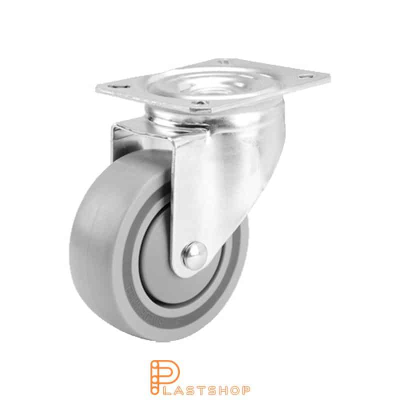 Rueda de enlace sin freno, placa, diámetro de la rueda 100 mm, altura de construcción 132 mm, rueda dura en PP macizo, 170 kg de carga, rodamientos de bolas