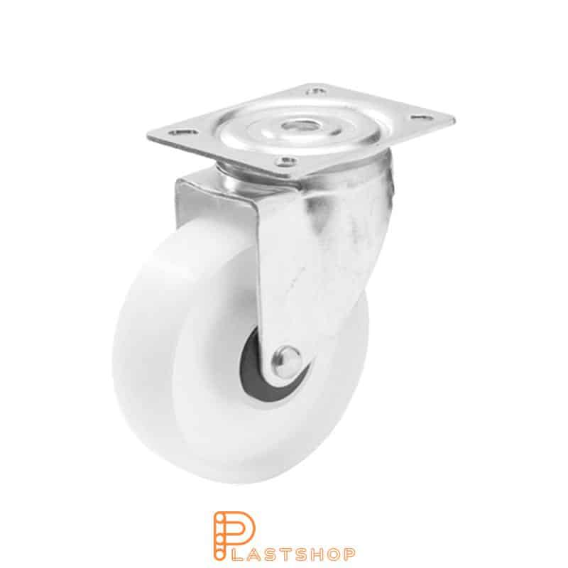 Link wheel without brake, plate, wheel diameter 100 mm, building height 132 mm, hard wheel in solid PP, 170 kg load capacity, ball bearing