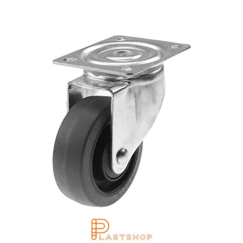 Link wheel without brake, plate, wheel diameter 100 mm, building height 132 mm, hub in PA6 with soft band in ElastoGum in grå. 225 kg load capacity, ball bearing