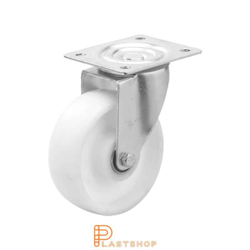 Link wheel without brake, plate, wheel diameter 125 mm, building height 155 mm, hard wheel in solid PA6, 200 kg load capacity, double ball bearing