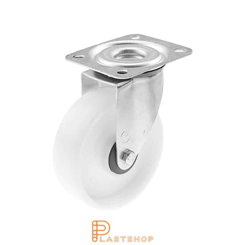 Link wheel without brake, plate, wheel diameter 125 mm, building height 156 mm, hard wheel in solid PP, 160 kg load capacity, ball bearing