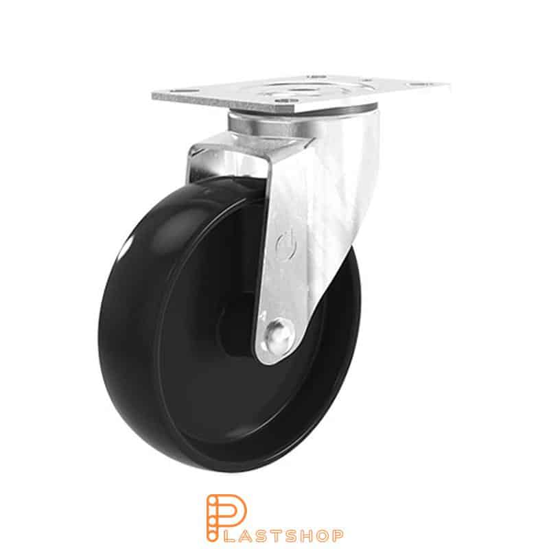 Rueda de enlace sin freno, placa, diámetro de la rueda 125 mm, altura de construcción 157 mm, rueda dura en PA6 macizo, 140 kg de carga, rodamientos de deslizamiento