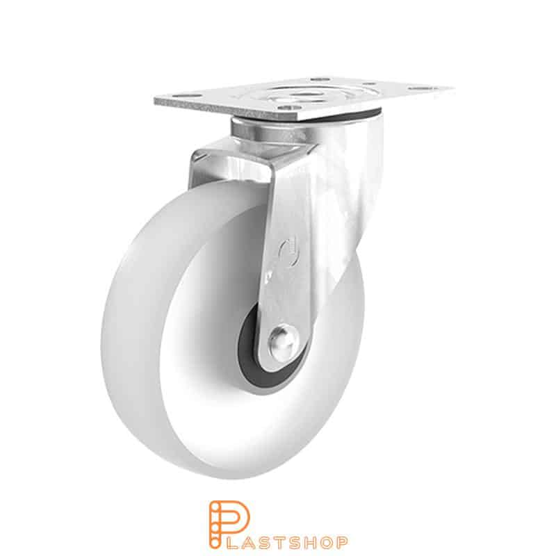 Link wheel without brake, plate, wheel diameter 125 mm, building height 157 mm, hard wheel in solid PA6, 140 kg load capacity, ball bearing