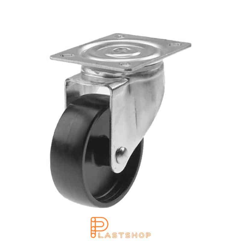 Link wheel without brake, plate, wheel diameter 125 mm, building height 157 mm, hard wheel in solid PP, 150 kg load capacity, slide bearing