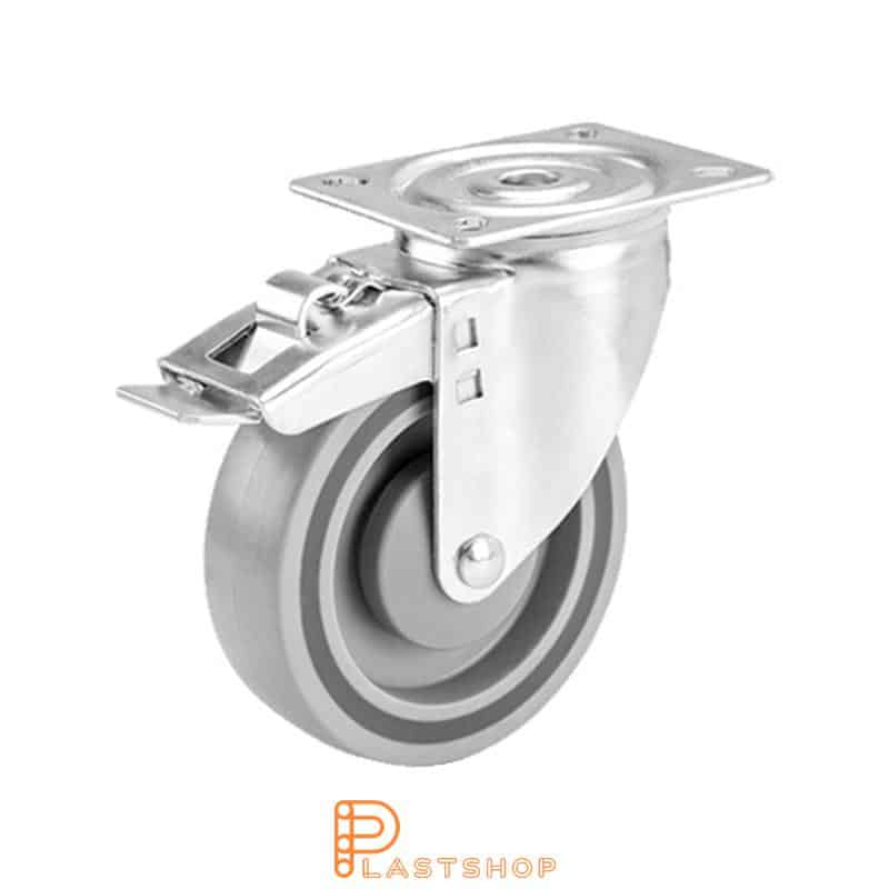 Link wheel without brake, plate, wheel diameter 125 mm, building height 157 mm, hard wheel in solid PP, 160 kg load capacity, ball bearing