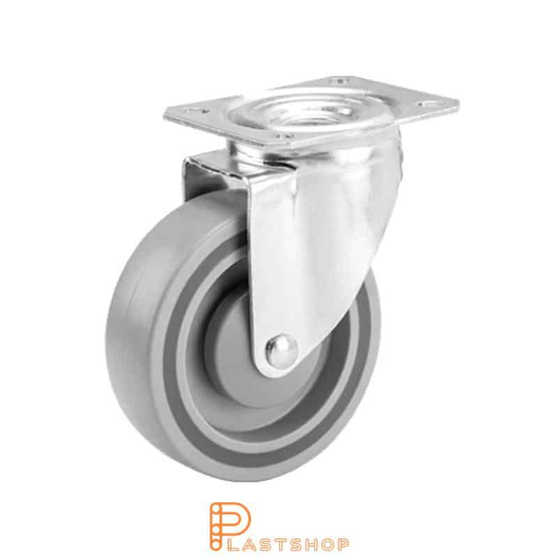 Link wheel without brake, plate, wheel diameter 125 mm, building height 157 mm, hard wheel in solid PP, 200 kg load capacity, ball bearing