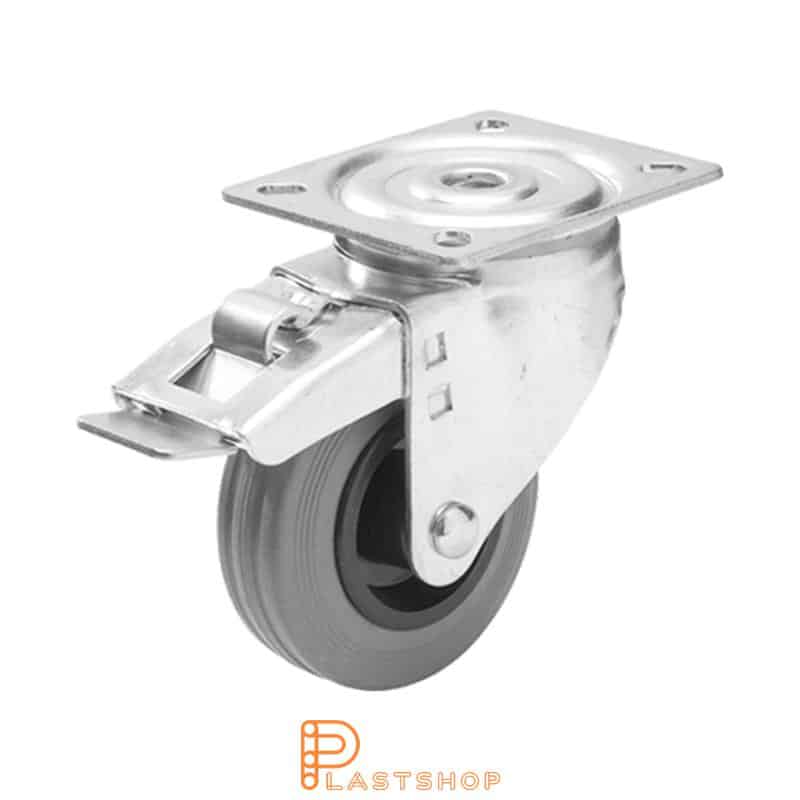 Link wheel without brake, plate, wheel diameter 125 mm, building height 157 mm, hub in PP with soft band in rubber in grå. 160 kg load capacity, roller bearing