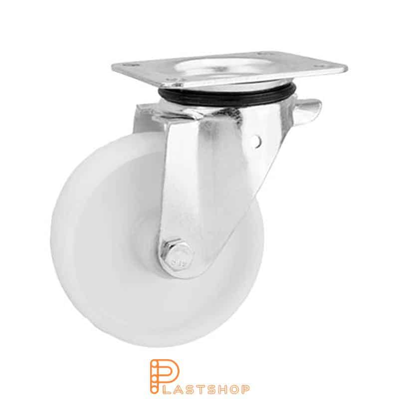 Link wheel without brake, plate, wheel diameter 150 mm, building height 191 mm, hard wheel in solid PA6, 350 kg load capacity, roller bearing