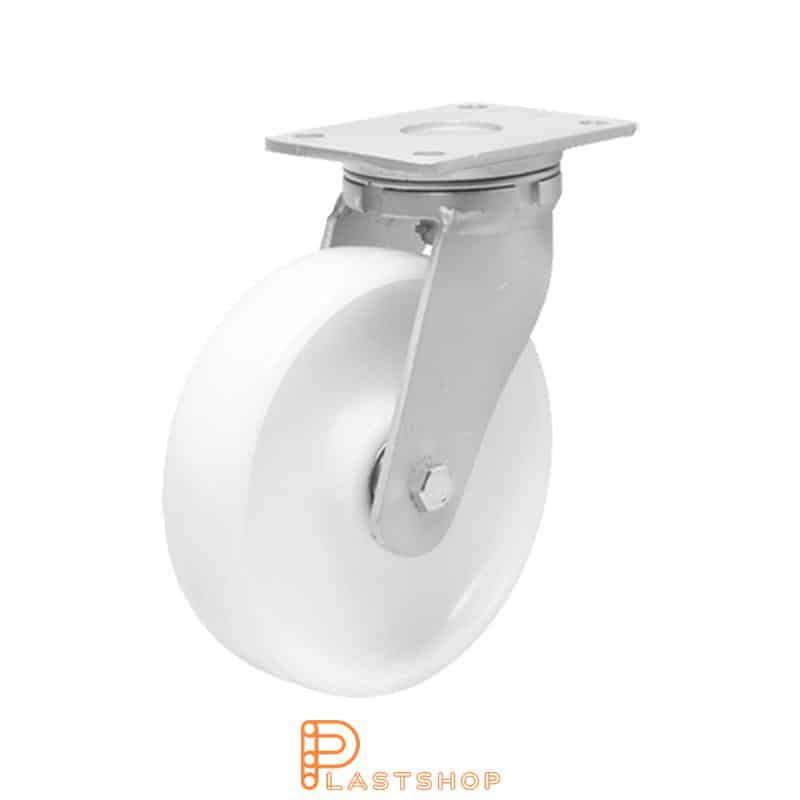 Link wheel without brake, plate, wheel diameter 150 mm, building height 200 mm, hard wheel in solid PA6, 750 kg load capacity, double ball bearing