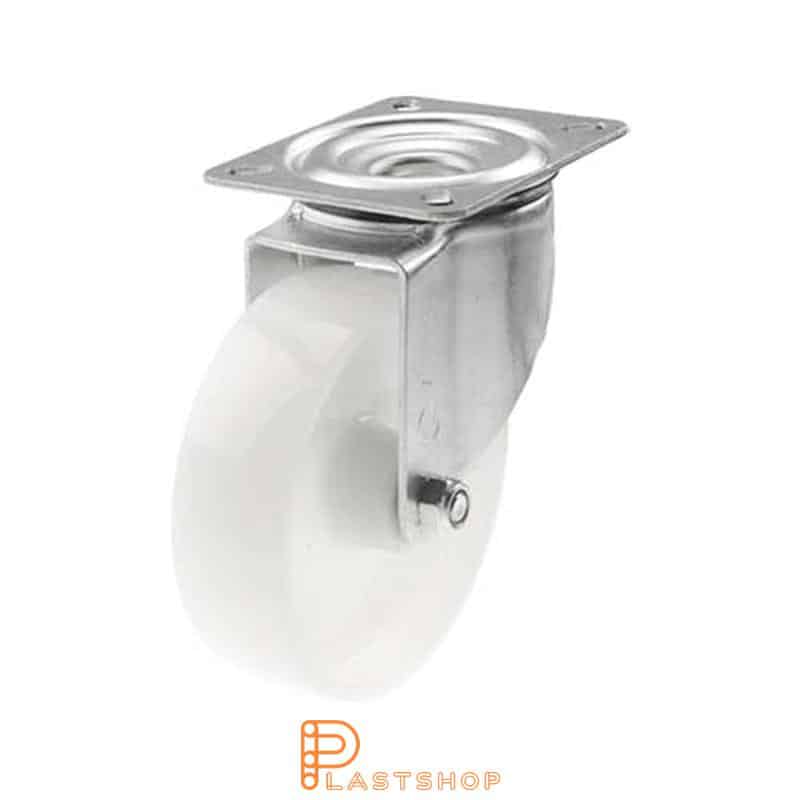 Link wheel without brake, plate, wheel diameter 160 mm, building height 195 mm, hard wheel in solid PA6, 350 kg load capacity, roller bearing