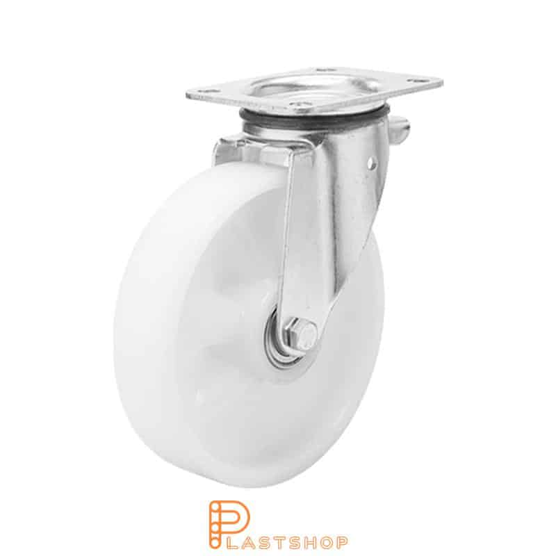 Link wheel without brake, plate, wheel diameter 160 mm, building height 196 mm, hard wheel in solid PA6, 350 kg load capacity, slide bearing