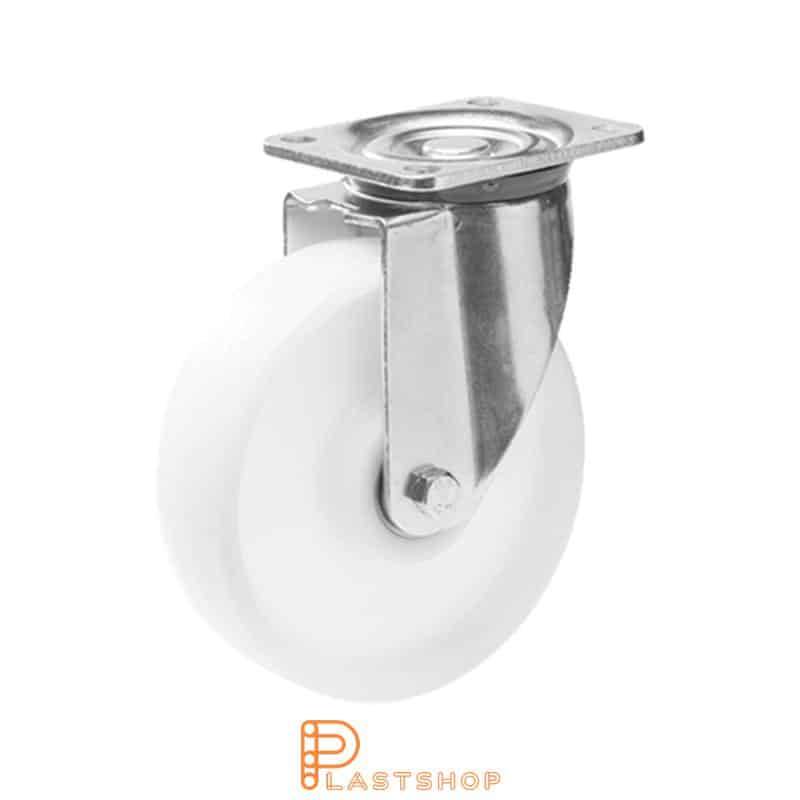 Link wheel without brake, plate, wheel diameter 160 mm, building height 199 mm, hard wheel in solid PA6, 300 kg load capacity, double ball bearing