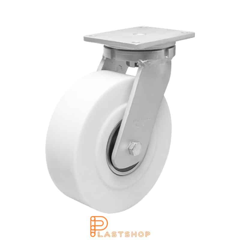 Link wheel without brake, plate, wheel diameter 200 mm, building height 264 mm, hard wheel in solid PA6 C, 3000 kg load capacity, double ball bearing