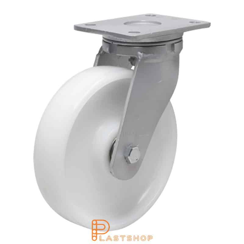 Link wheel without brake, plate, wheel diameter 250 mm, building height 300 mm, hard wheel in solid PA6, 800 kg load capacity, double ball bearing